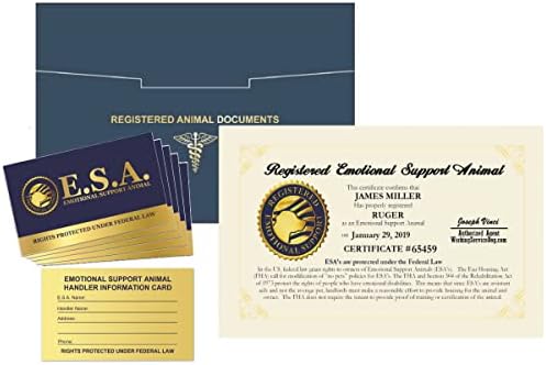 WORKINGSERVICEDOG.COM - Emotional Support Animal ESA Certificate – Customized Certificate - Duplicate Copy - Registered Animal Documents Certificate Folder - Five ESA Information Cards