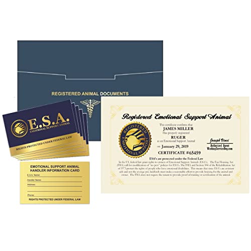Workingservicedog.com - Emotional Support Animal Esa Certificate – Customized Certificate - Duplicate Copy - Registered Animal Documents Certificate Folder - Five Esa Information Cards #TOP1