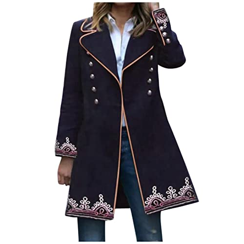 Women's Early Spring Coats Jackets 2023, Winter Sweater Dress Blazer Casual Classic Fleece Jackets Women's Mid Length Long Sleeve Printed Warm Woolen Coat Outwear With (Xl, Black) #TOP18