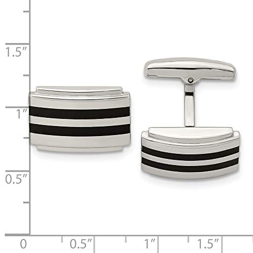 Mancuernillas Rectangulares Hombre Caucho Negro Acero miniatura 3