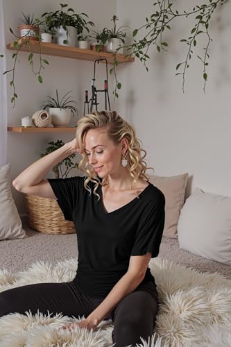 Made By Johnny MBJ WT1037 V Neck Short Sleeve Dolman Top with Side Shirring XS Black - Thumbnail 4