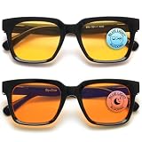 OPULIZE ERA Occhiali luce blu donna e uomo - Antiriflesso e Antibagliore - Confezione da 2 - Occhiali per computer - Protezione UV - Oversize e Rettangolare - Nero - Lenti Gialle / Arancioni