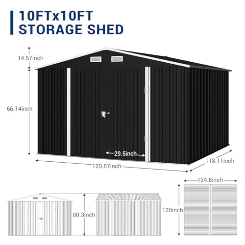 UDPATIO Outdoor Storage Shed 10x10 FT, Outside Sheds & Outdoor Storage Metal Galvanized Steel Yard, Patio, Lawn, Tool Shed with Lockable Door for Can, Bike, Lawnmower, Generator,Dark Grey - Thumbnail 4