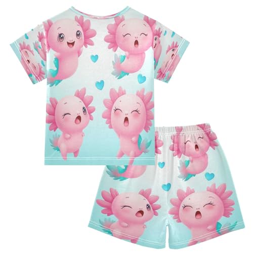 Pajama Sets Short Sleeve Axolotl Pink Soft Cotton Summer Sleepwear 2 Piece PJS Size 5-14T2
