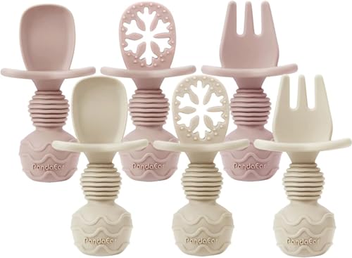 PandaEar 6 Stück esslernlöffel baby silikon babylöffel lernlöffel Selbst Essen Esslernbesteck Breilöffel ab 4 6 Monaten, BPA Frei