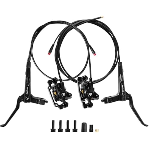 E-Bike Hydraulic Disc Brake Set, 2-PIN 2-Pistons Electric Power-Off Hydraulic Brakes Set, Left Front 950mm Right Rear 1880mm Pre-Bled with Mineral Oil Brakes Kit for eBike, MTB, Scooters