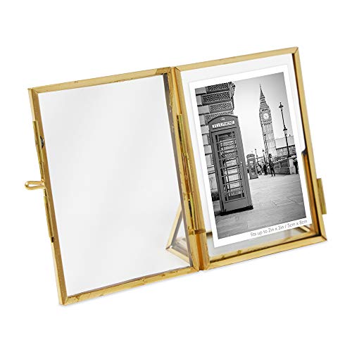 Isaac Jacobs 2X3, Antique Gold, Vintage Style Brass And Glass, Floating Photo Frame, Metal, (Vertical), With Locket Closure And Angled Base, For Pictures, Art, Mementos, Keepsakes (2X3, Antique Gold) #TOP4