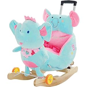 WHTBB Rocking Horse Animal Adventure | Real Wood Ride-on Rocker | Elephant Children’s Wooden Horse Music Rocking Chair…