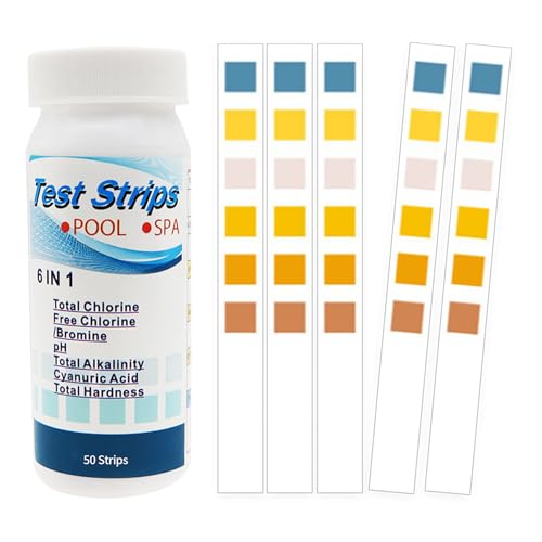 50 Stück PH Teststreifen,6-in-1 Pooltester Chlor und PH Wert Messgerät,Pool Tester Messen Wasserhärte,Streifen Wassertester Aquarium,Messstreifen Poolwasser für Spa,Cyanursäure Pool Messen,Wassertest