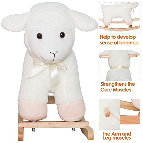 Qaba Lamb Rocking Horse Sheep, Nursery Stuffed Animal Ride On Rocker For Kids, Wooden Plush, White #TOP5