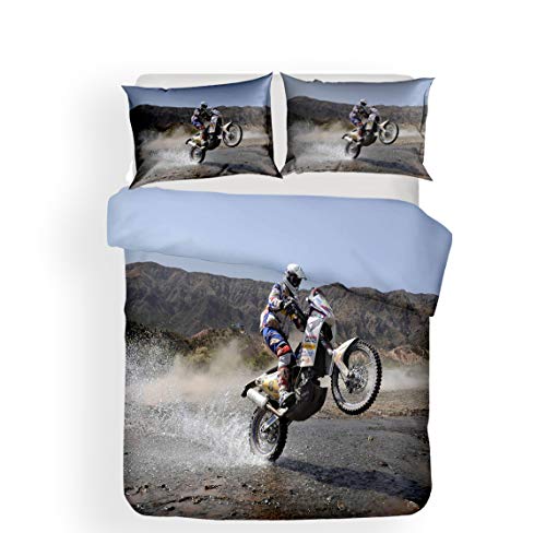 Parure de lit avec housse de couette et taies d'oreiller Pterygoid Collection, motif motocyclette, Microfibre, Mtc06, Single(135x200 cm)-fit for 90CM bed Cover