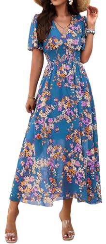 Image of Sister Amy Women's Boho Floral Print Square Neck Beach Party Flowy Ruffle Midi Dress