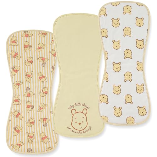 Image of Disney Baby Winnie the Pooh Burp Cloths 3 Pack 20 inch x 10 inch Burping Rags | officially licensed, soft absorbent fabric, leakproof burping rags, essential infant feeding care
