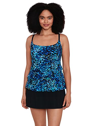 Longitude Women's Swimwear Ruffle Faux Ruffle Skirtini with Pockets One Piece Swimdress