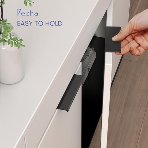 Image of Peaha 5 Pack Black Cabinet Pulls Kitchen Cabinet Handles 3 inch Finger Pulls | Edge Pulls Black Cabinet Handles Modern Hidden Drawer Pulls Aluminum Alloy Dresser Drawer Handles Closet Bedroom Living Room