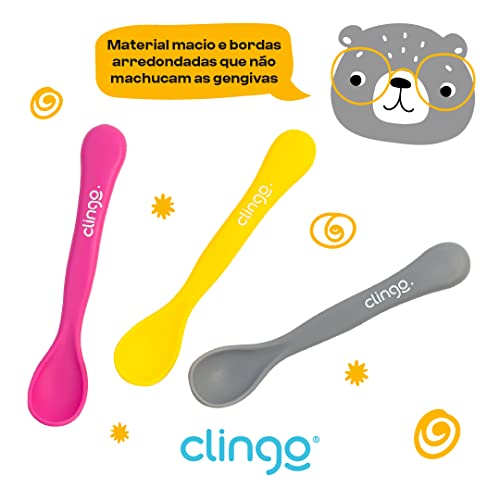 Clingo Colher Colors Cinza/Rosa/Amarelo - Kit 3 Unid Cinza/Rosa/Bege