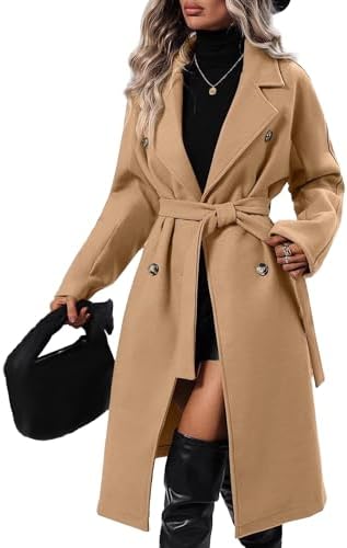 Sexyshine Women's Winter Double Breasted Trench Coat Notch Lapel ...
