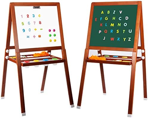 Solid Wooden Easel for Kids,Deluxe Standing Art Easel,3 in 1 Double-Sided Kids Easel -23in*21in Large Whiteboard,Chalkboard and Paper Roll.