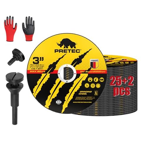PRETEC Die Grinder Cut-Off Wheel, 27 Pcs 3Inch Cut Off Wheels with 1/4 in Mounting Mandrel Kit for Die Grinder, 3/8" Arbor Hole Cutting Wheel for Metal & Stainless Steel Rotary Tool Drill Attachment Cover