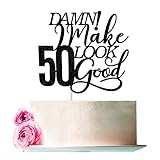 Bejotaa damn! I make 50 look good Cake Topper，Black Glitter Happy 50th Birthday Cake Topper，Cheers to 50 Years - 50th Anniversary Party Decoration Supplies (50)