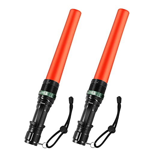 NLWELOA 2 Pieces 11-inch Traffic Wand Safety Signal LED Flashlight,Traffic Control Wands Lights with 7 Red Flash Modes,for Parking Attendant, Traffic Directing,Using 3 AAA Batteries(Not Included)