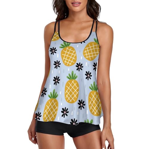 Maillot de bain tankini ananas femme avec shorty de bain et robe