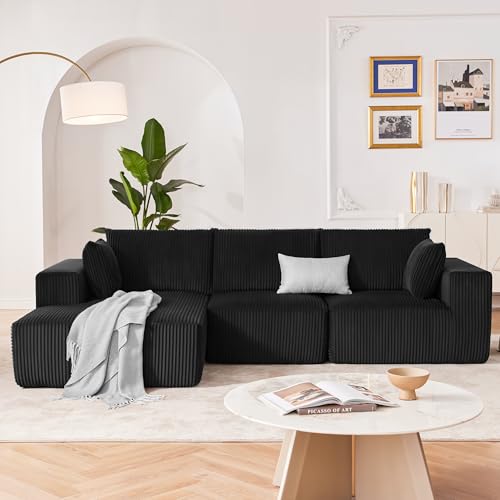 Image of 108 inch Modular Sectional Sofa, Cloud Sectional Couch with Deep Seat, Modern Modular L-Shape Sofa Couch with Chaise,Upholstered Couches for Living Room Bedroom (Black, Left Facing Chaise)
