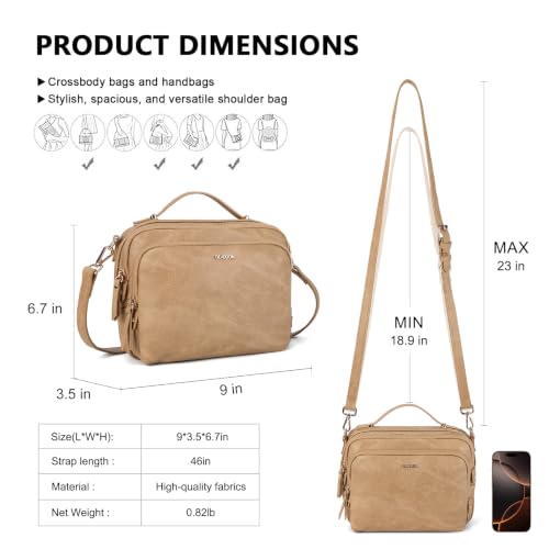 Image of Crossbody Bag for Women, Convertible Satchel Purse with Top Handle | Multi-Pockets Shoulder Bag with Soft Vegan Leather, Fit iPad mini, Lightweight Organizer for Daily, Work and Travel