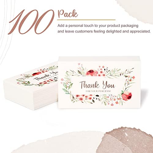 Thank You For Your Order Cards, 100-Pack Floral Thank You For Your Purchase Cards, 5.08 x 8.9 cm, Business Card Size