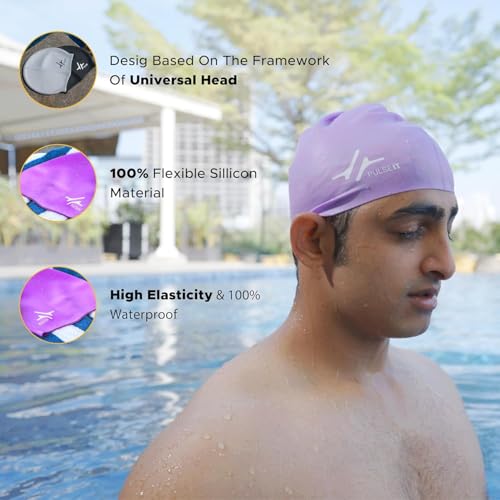 Image of PulseITCap Silicone Swimming Cap for Women & Men, Adult, Vibrant Lightweight, Non-Slip, Easy Wear | Removal, Protects Hair (Black)