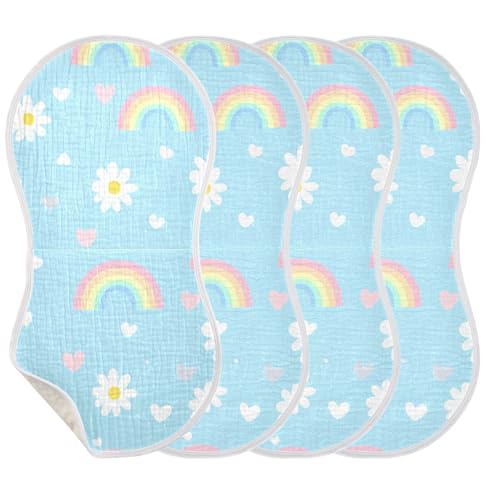Baby Burp Cloths, Soft Absorbent Burping Cloths for Babies, Cotton Milk Spit Up Rags, Large Size for Newborns, Baby Boys and Girls (Rainbow Daisy Pattern)3