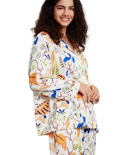 Image of YiNi LuLu Womens Silk Satin Pajamas Set Button Down 2 Piece Pjs Long Sleeve Oversized Sleepwear with Pockets
