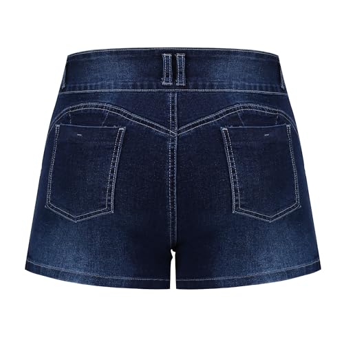 Image of THUNDER STAR Women Mid Rise Ripped Stretchy Jeans Shorts Frayed Raw Hem Casual Denim Shorts