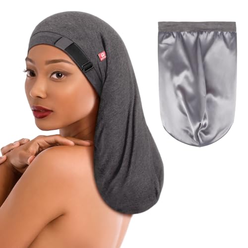 Long Silk Satin Bonnet for Braids XL Dreadlocks for Curly Frizzy Hair Sleeping Large for Black Women Men