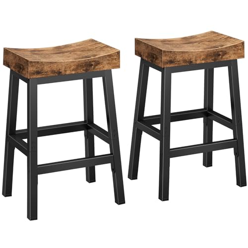 WINAZ Rustic Bar Stools, 24 Inch Barstools Set of 2, Counter Height Stool with Footrest, Wooden Stools for Kitchen Island, Heavy Duty Backless Chair for Dining Table Farmhouse Outdoor
