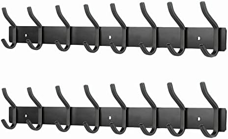 MEIJO Garderobenhaken Edelstahl, Hakenleiste Kleiderhaken Wand mit 8 Haken, Garderobe Garderobenleiste Wandgarderobe für Schlafzimmer Bad Küche (Schwarz, 8 Haken 2 Stück)
