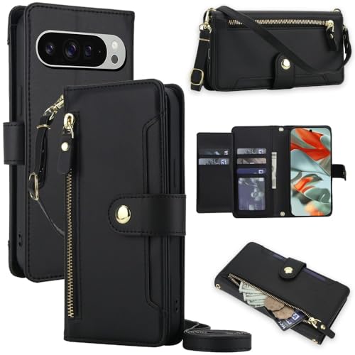 Étui portefeuille Google Pixel 8 cuir noir protection intégrale pochette zip