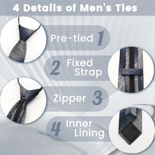 Image of Mens Tie Pre-tied Adjustable Men's Neckties, Zipper Ties for Men Accessories Business Wedding Party