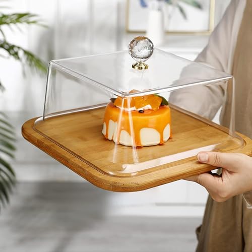 Wensmy Wood Cake Stand with Dome Dessert Display Square Cake Serving Tray with Acrylic Lid Chocolate Cupcake Candy Display Plate Multifunctional Cake Holder for Birthday Wedding Party - Cosy Home Interiors Wensmy Wood Cake Stand with Dome Dessert Display Square Cake Serving Tray with Acrylic Lid Chocolate Cupcake Candy Display Plate Multifunctional Cake Holder for Birthday Wedding Party - Image 7