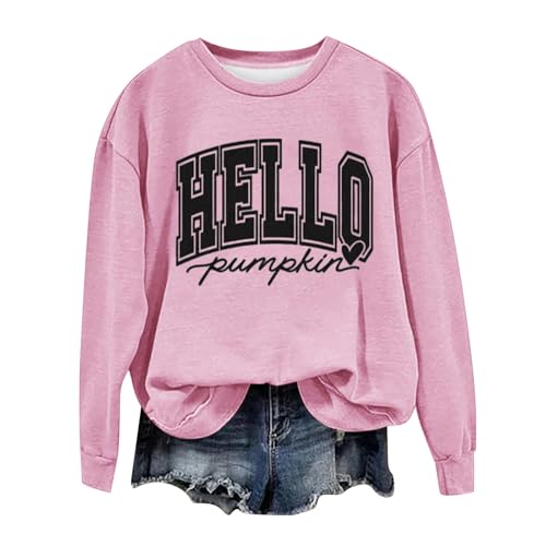 Moletom feminino de Halloween com estampa de abóbora de manga comprida, gola redonda, pulôveres solt