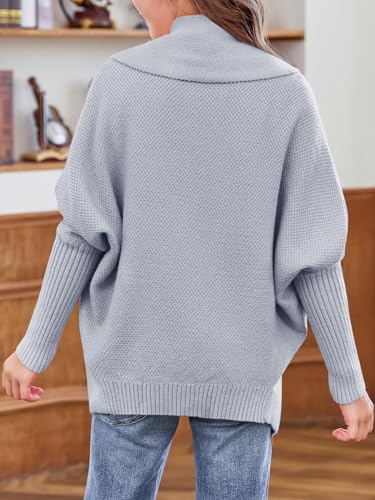 Image of Girls Open Front Cardigan Sweaters Batwing Long Sleeve Shawl Collar Ribbed Knit Winter Coats
