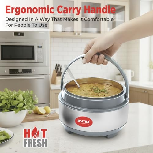 Image of BALTRA Inner Stainless Steel Thermoware Casserole Set with Lid for Roti /Chapati | (1000ml, 1500ml) Insulated Hot Pot for Hot Meal /Chapati /Curry Set /Biryani | Serving Bowl with Lid (Cherish Set of 2)