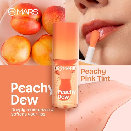 Image of MARS Color Changing Lip Oil (4.5 ml) (04-PEACHY DEW) With Fat Applicator | Skin Nourishing Ingredients - Olive Fruit Oil, Jojoba Oil | Hydrating & Moisturising (Pack of 2)
