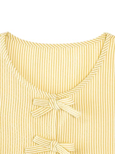 Image of Girls Sleeveless Striped Shirts Bowknot Tank Tops Cotton Peplum Babydoll Top