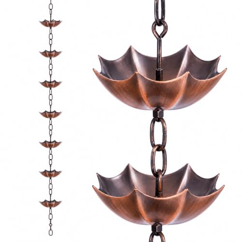 Topadorn Rain Chain for Gutters, 71.5-Inch Umbrella & Lotus 8-Cup Design