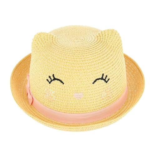 CTM Girl's Smiling Kitty Face Straw Sun Hat