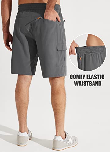 Libin Men's Hiking Cargo Shorts Lightweight Quick Dry Athletic Casual Shorts For Golf Outdoor Active Zipper Pockets, Grey, Large #TOP1