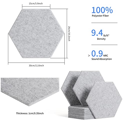 Akustikplatten Rdutuok 12 Stück Hexagon 30x26x1 cm