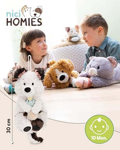 NICI Kuscheltier Wärmflasche Hund mit Ente 300ml 30cm - weiss - Kuscheliges Wärmetier ab 10 Monaten – Plüschtier-Wärmflasche, Wärmebeutel für Kinder und Erwachsene - 62167