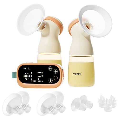 Image of Phanpy Double Electric Breast Pump E-Shine, Anti-Backflow Design, Smart LED Display with Various Emojis and Memory Function, Low Noise, 4 Modes 8 Levels, 20/24/28 mm Flange